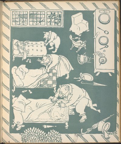De tre björnarna bäddar sina sängar. av Walter Crane