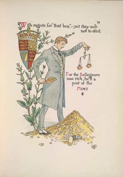 Brudgummen håller en våg som mäter hans rikedom av Walter Crane