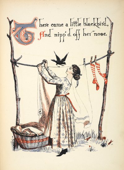 Det kom en liten koltrast och nappade av hennes näsa. av Walter Crane
