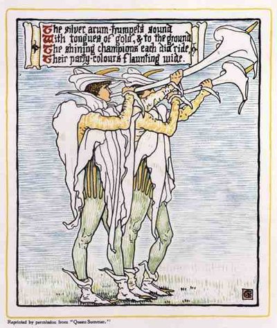 Trumpetare med liljor, från Queen Summer av Walter Crane