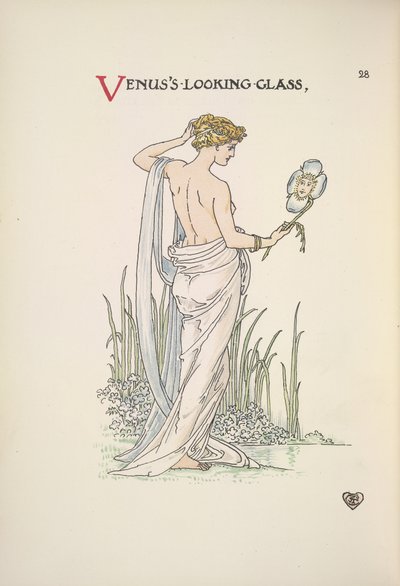 Venus blick. En kvinna som beundrar sig själv i ett blickglas av Walter Crane