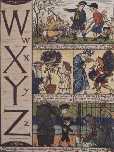 V till Ö från ett alfabet baserat på gamla barnrim av Walter Crane