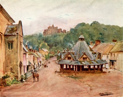 Dunster Castle and Yarn Market (färg litho) av Walter Frederick Roofe Tyndale