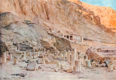 Ruinerna av Mentuhotep-templet i Thebe (färglitografi) av Walter Frederick Roofe Tyndale