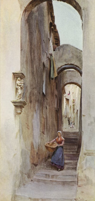 Street, Cervo San Bartolommeo, Italien (färg litho) av Walter Frederick Roofe Tyndale