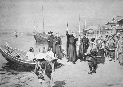 St Francis Xaviers landstigning i Kagoshima (litho) av Walter Frederick Roofe Tyndale