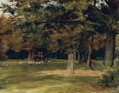 The New Forest: The Rufus Stone (färg litho) av Walter Frederick Roofe Tyndale