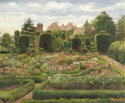 The Topiary Gardens, Levens Hall, Cumbria, 1886 (olja på duk ombord) av Walter Frederick Roofe Tyndale