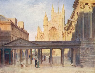 Wessex: Baths kloster och pumprum (färglitografi) av Walter Frederick Roofe Tyndale