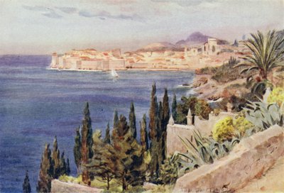 Jugoslavien: Dubrovnikbukten (färg litho) av Walter Frederick Roofe Tyndale