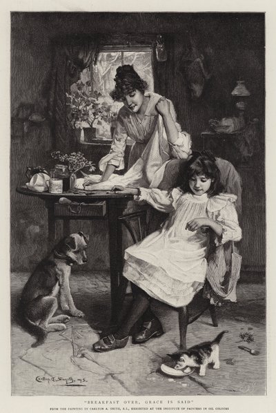 Breakfast Over, Grace is Said (gravyr) av Walter Granville-Smith