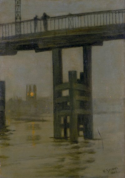 "Battersea Bridge - Misty Moonlight", sent 1870-tal. av Walter Greaves
