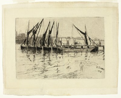 Kolpråmar lossning (recto); Skiss av en byggnad (verso) av Walter Greaves