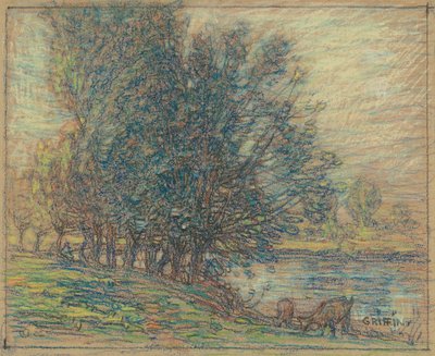 Willows, Longpre, Frankrike, ca 1911-18 (pastell på vävt papper) av Walter Griffin