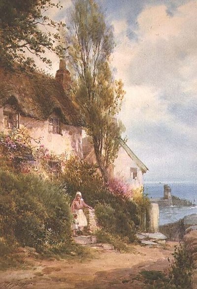 Stuga vid havet (akvarell) av Walter Henry Sweet