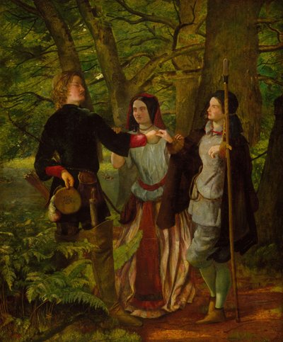 As You Like It - Akt IV Scene I - Rosalind undervisar Orlando under ceremonin..., 1850 av Walter Howell Deverell