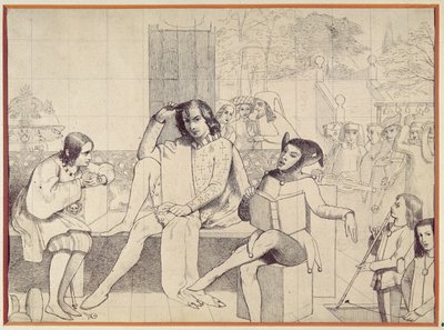 Twelfth Night, ca 1850 (pennteckning) av Walter Howell Deverell