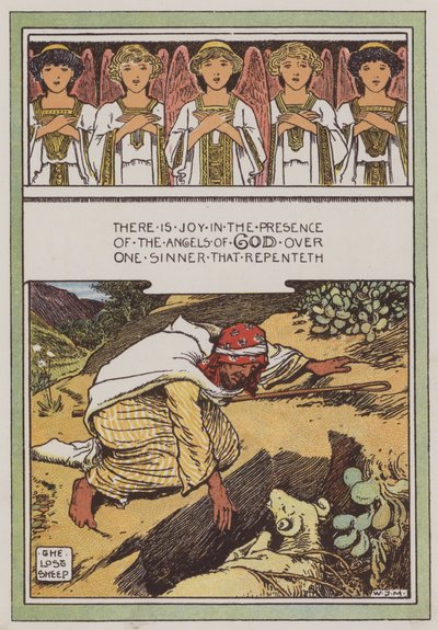 Det förlorade fåret (färg litho) av Walter Jenks Morgan