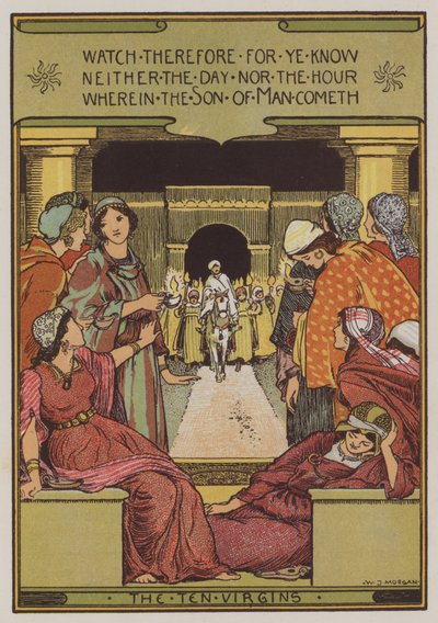 The Ten Virgins (färg litho) av Walter Jenks Morgan