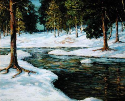 Ett vinterlandskap (olja på duk) av Walter Koeniger