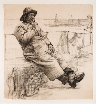 Fisherman Smoking a Pipe (kol på papper) av Walter Langley
