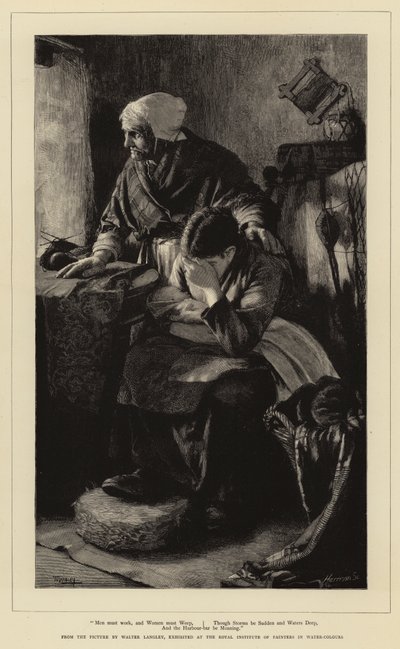 Män måste arbeta, och kvinnor måste gråta, fastän stormar är plötsliga och vatten djupa, och hamnbaren stönar av Walter Langley