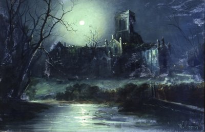 Kirkstall Abbey av Moonlight (olja på duk) av Walter Linsley Meegan