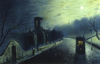 Kirkstall Abbey av Moonlight (olja på duk) av Walter Linsley Meegan