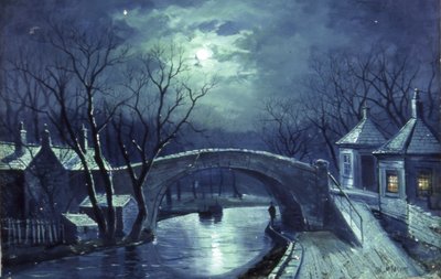 Redcote Bridge, Armley, av Moonlight (olja på duk) av Walter Linsley Meegan