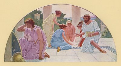 Akilles förklädd till skolflicka upptäckt av Odysseus (färglitografi) av Walter MacEwen