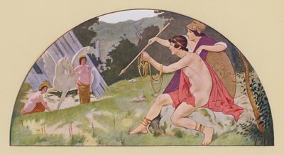 Bellerophon får av Minerva den bevingade hästen Pegasus (färglitografi) av Walter MacEwen