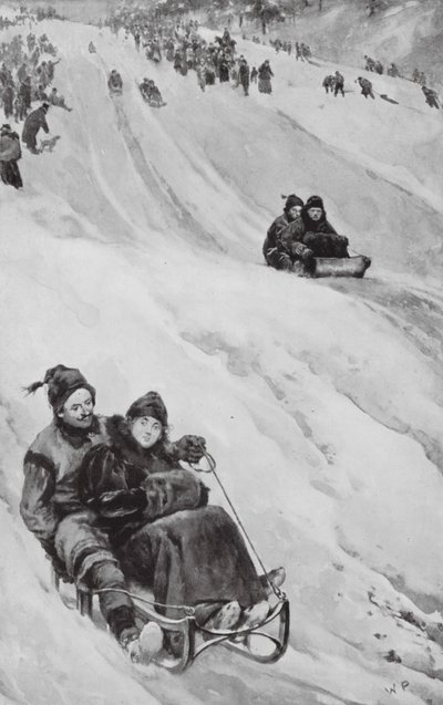 En kälkbacke i Kanada (litografi) av Walter Paget