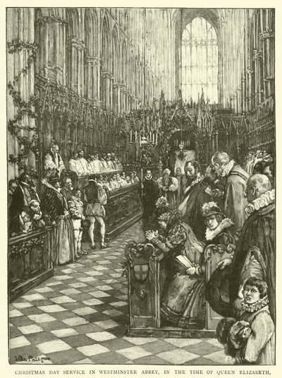 Juldagsgudstjänst i Westminster Abbey, på drottning Elizabeths tid av Walter Paget