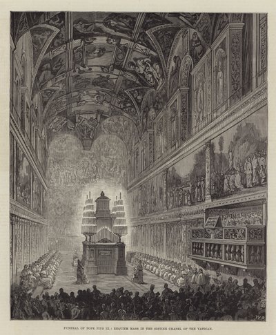 Påven Pius IX:s begravning, rekviemmässa i Vatikanens sixtinska kapell av Walter Paget