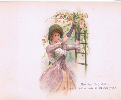 Halvljus, halvskugga, illustration från Tennyson Pictures publicerad av E P Dutton & Co, ca 1900 (färg litho) av Walter Paget