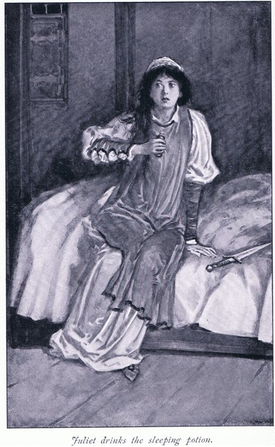Juliet dricker sömndrycken, 1900-talet av Walter Paget