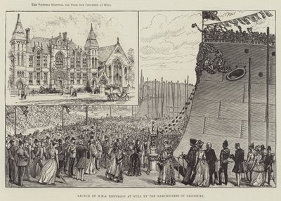 Lansering av HMS Endymion vid Hull av Marchioness of Salisbury av Walter Paget