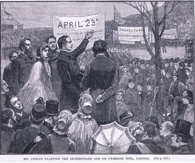 Mr Phelps planterar Shakespeareeken på Primrose Hill, London 1864 AD av Walter Paget