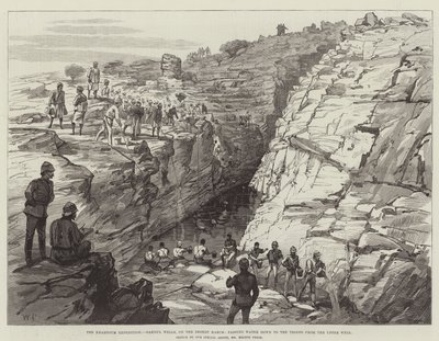 Khartoum-expeditionen, Gakdul Wells, på ökenmarschen, som passerar vatten ner till trupperna från den övre brunnen av Walter Paget