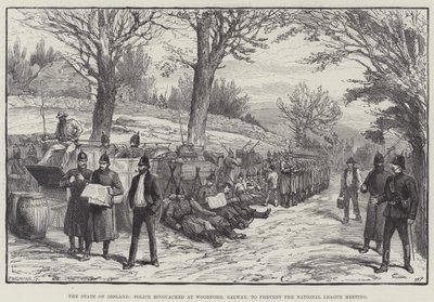 Den irländska polisen bivackade i Woodford, Galway, för att förhindra National League Meeting av Walter Paget