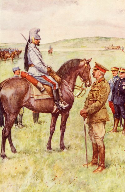 Mötet i Frankrike mellan Lord Kitchener och general Baratier (färglitografi) av Walter Paget