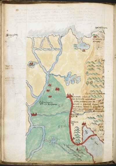MS 57555, f.23v, Karta över Nordafrika, från en anteckningsbok som innehåller en historisk tidning, bibliotekslistor, etc.; c.1606-08 (akvarell på papper) av Walter Raleigh