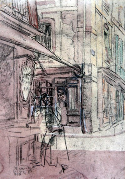 A Shop in Dieppe, ca 1907 (bläck, färgad pastell och akvarell på papper) av Walter Richard Sickert