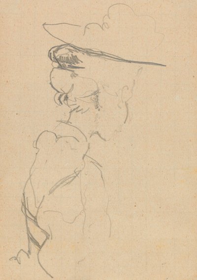 Huvud och axlar av en kvinna med hatt, i förlorad profil, till höger (grafit på papper) av Walter Richard Sickert