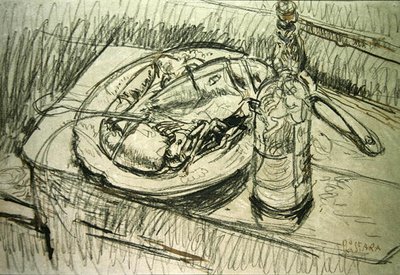 Stilleben med hummer (krita och bläck på papper) av Walter Richard Sickert