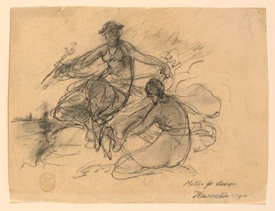 Handel och en annan allegorisk figur (motiv för sedeldesign) av Walter Shirlaw