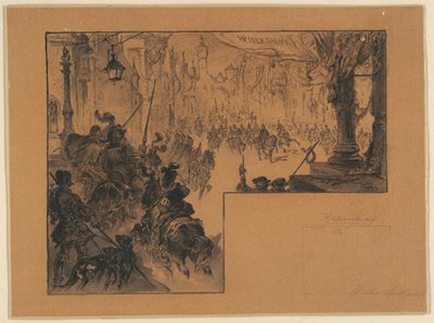 Illustration som visar den tyska arméns triumfåterkomst efter det tysk-franska kriget av Walter Shirlaw