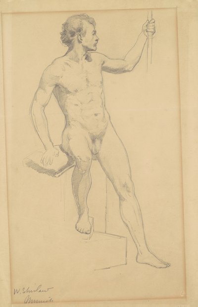 Sittande man naken, ca 1870-77 (grafit på vävt papper) av Walter Shirlaw