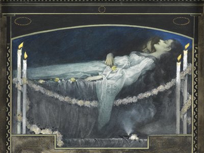 Romeo och Julia (akvarell med kroppsfärg och guld på papper) av Walter Sigmund Hampel