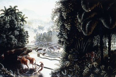 Utsikt över Sawahs till Gunung Agung, ca. 1937-1939 (olja ombord) av Walter Spies